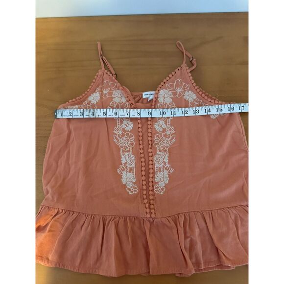 Love On A Hanger Orange Embroidered Ruffle Spaghetti Tank Size Medium - Picture 8 of 9